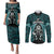 New Zealand Aotearoa Rugby Couples Matching Puletasi Dress and Long Sleeve Button Shirts NZ Tiki With Maori Fern World Cup Turquoise Version - Wonder Print Shop