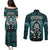 New Zealand Aotearoa Rugby Couples Matching Puletasi Dress and Long Sleeve Button Shirts NZ Tiki With Maori Fern World Cup Turquoise Version - Wonder Print Shop