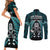 New Zealand Aotearoa Rugby Couples Matching Short Sleeve Bodycon Dress and Long Sleeve Button Shirts NZ Tiki With Maori Fern World Cup Turquoise Version - Wonder Print Shop