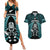 New Zealand Aotearoa Rugby Couples Matching Summer Maxi Dress and Hawaiian Shirt NZ Tiki With Maori Fern World Cup Turquoise Version - Wonder Print Shop