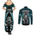 New Zealand Aotearoa Rugby Couples Matching Summer Maxi Dress and Long Sleeve Button Shirts NZ Tiki With Maori Fern World Cup Turquoise Version - Wonder Print Shop