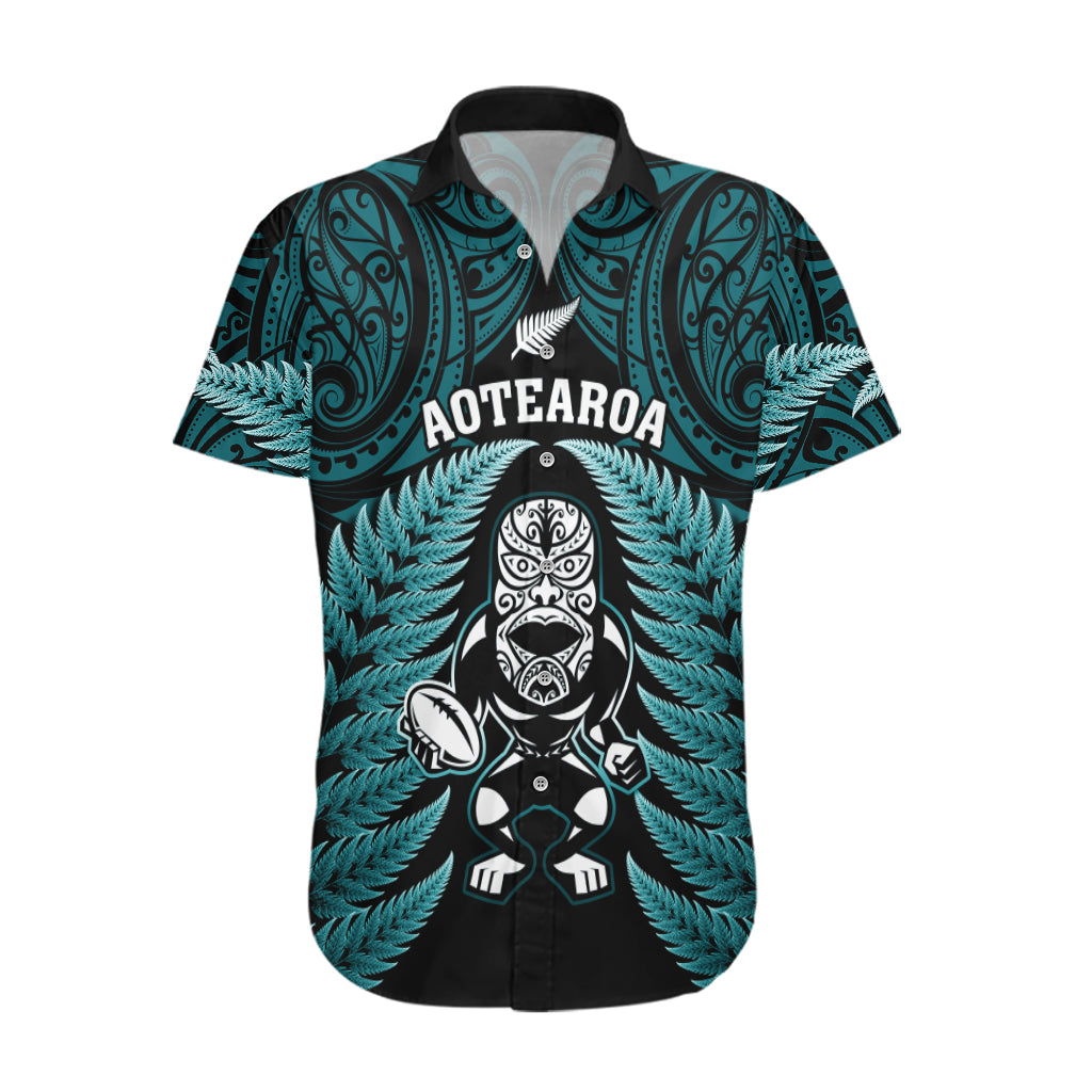 New Zealand Aotearoa Rugby Hawaiian Shirt NZ Tiki With Maori Fern World Cup Turquoise Version - Wonder Print Shop