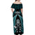 New Zealand Aotearoa Rugby Off Shoulder Maxi Dress NZ Tiki With Maori Fern World Cup Turquoise Version - Wonder Print Shop