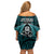 New Zealand Aotearoa Rugby Off Shoulder Short Dress NZ Tiki With Maori Fern World Cup Turquoise Version - Wonder Print Shop