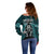 New Zealand Aotearoa Rugby Off Shoulder Sweater NZ Tiki With Maori Fern World Cup Turquoise Version - Wonder Print Shop