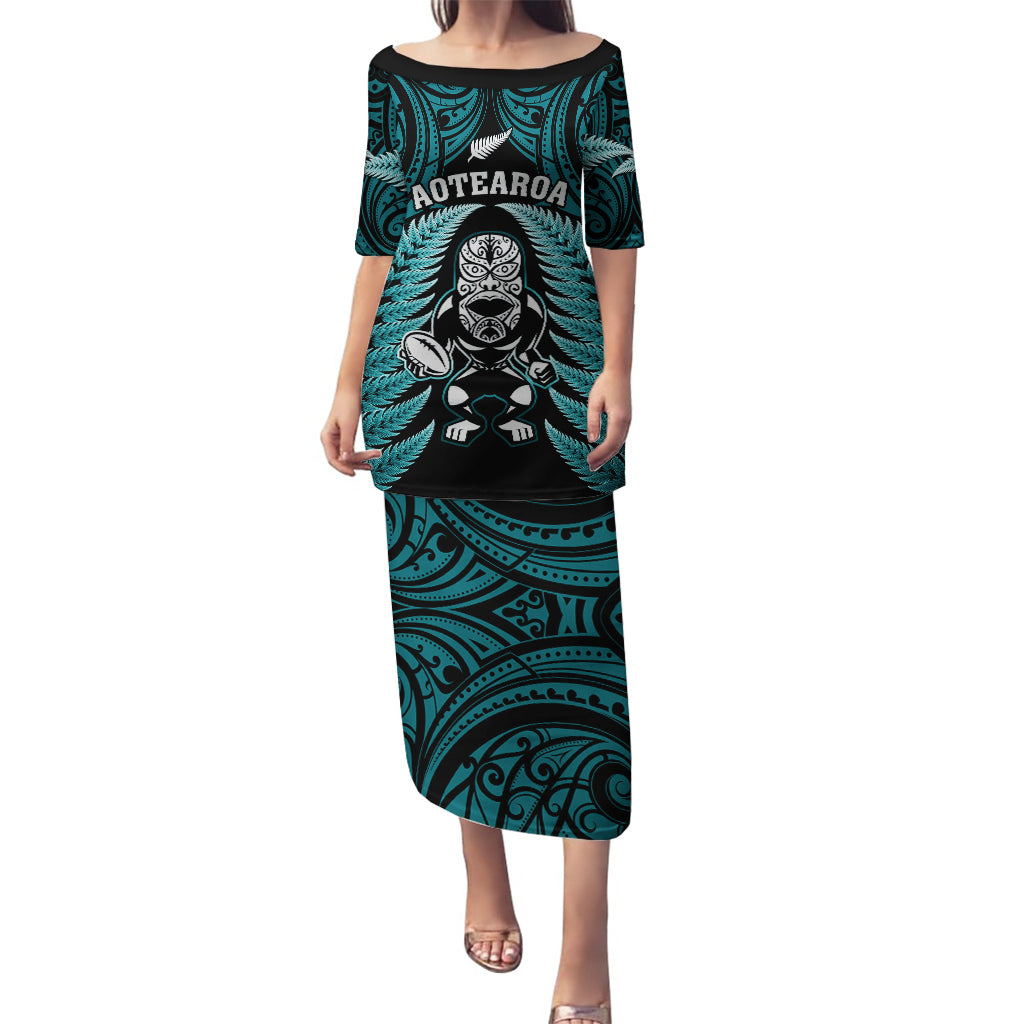 New Zealand Aotearoa Rugby Puletasi NZ Tiki With Maori Fern World Cup Turquoise Version - Wonder Print Shop