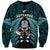 New Zealand Aotearoa Rugby Sweatshirt NZ Tiki With Maori Fern World Cup Turquoise Version - Wonder Print Shop