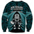 New Zealand Aotearoa Rugby Sweatshirt NZ Tiki With Maori Fern World Cup Turquoise Version - Wonder Print Shop