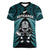 New Zealand Aotearoa Rugby Women V Neck T Shirt NZ Tiki With Maori Fern World Cup Turquoise Version - Wonder Print Shop