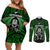 New Zealand Aotearoa Rugby Couples Matching Off Shoulder Short Dress and Long Sleeve Button Shirts NZ Tiki With Maori Fern World Cup Green Version - Wonder Print Shop