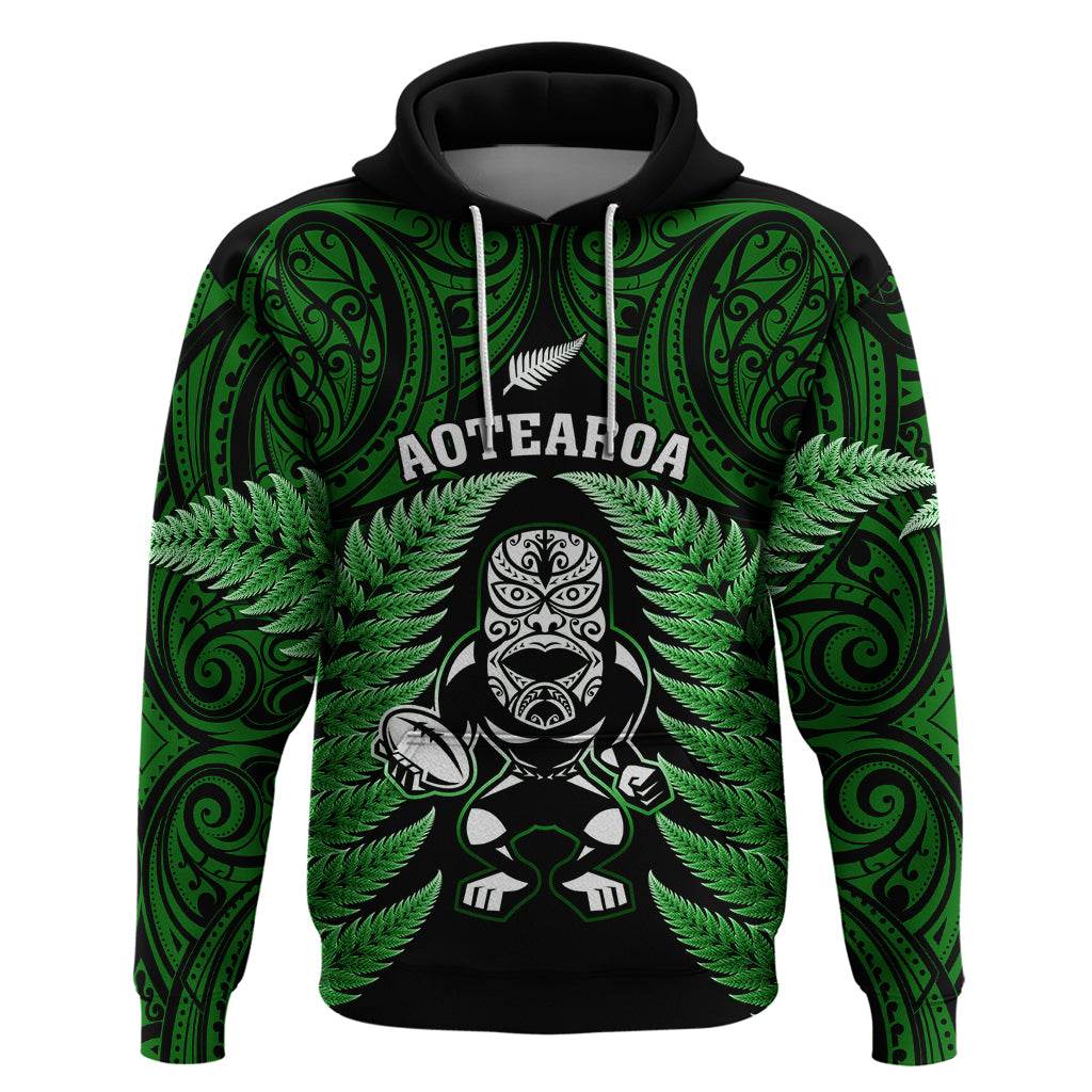 New Zealand Aotearoa Rugby Hoodie NZ Tiki With Maori Fern World Cup Green Version - Wonder Print Shop