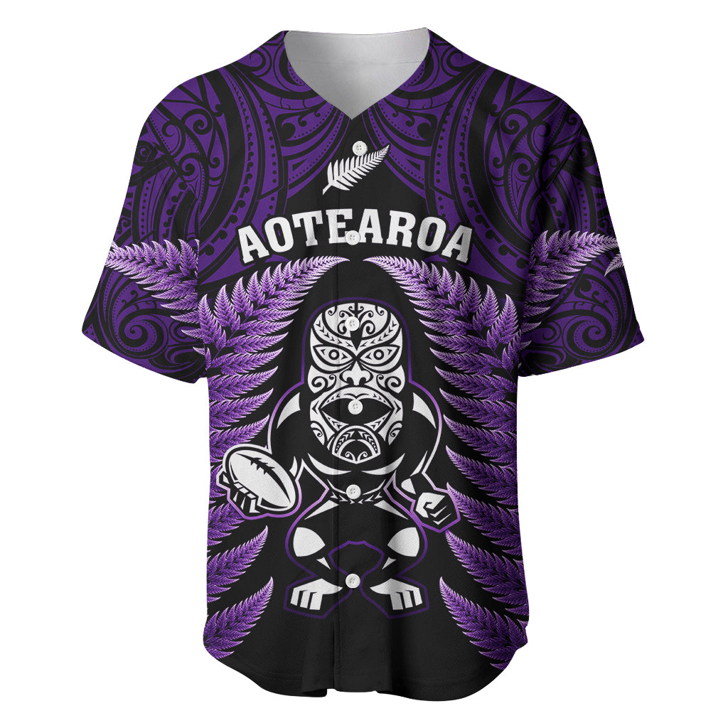 New Zealand Aotearoa Rugby Baseball Jersey NZ Tiki With Maori Fern World Cup Purple Version - Wonder Print Shop