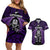 New Zealand Aotearoa Rugby Couples Matching Off Shoulder Short Dress and Hawaiian Shirt NZ Tiki With Maori Fern World Cup Purple Version - Wonder Print Shop