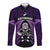 New Zealand Aotearoa Rugby Long Sleeve Button Shirt NZ Tiki With Maori Fern World Cup Purple Version - Wonder Print Shop