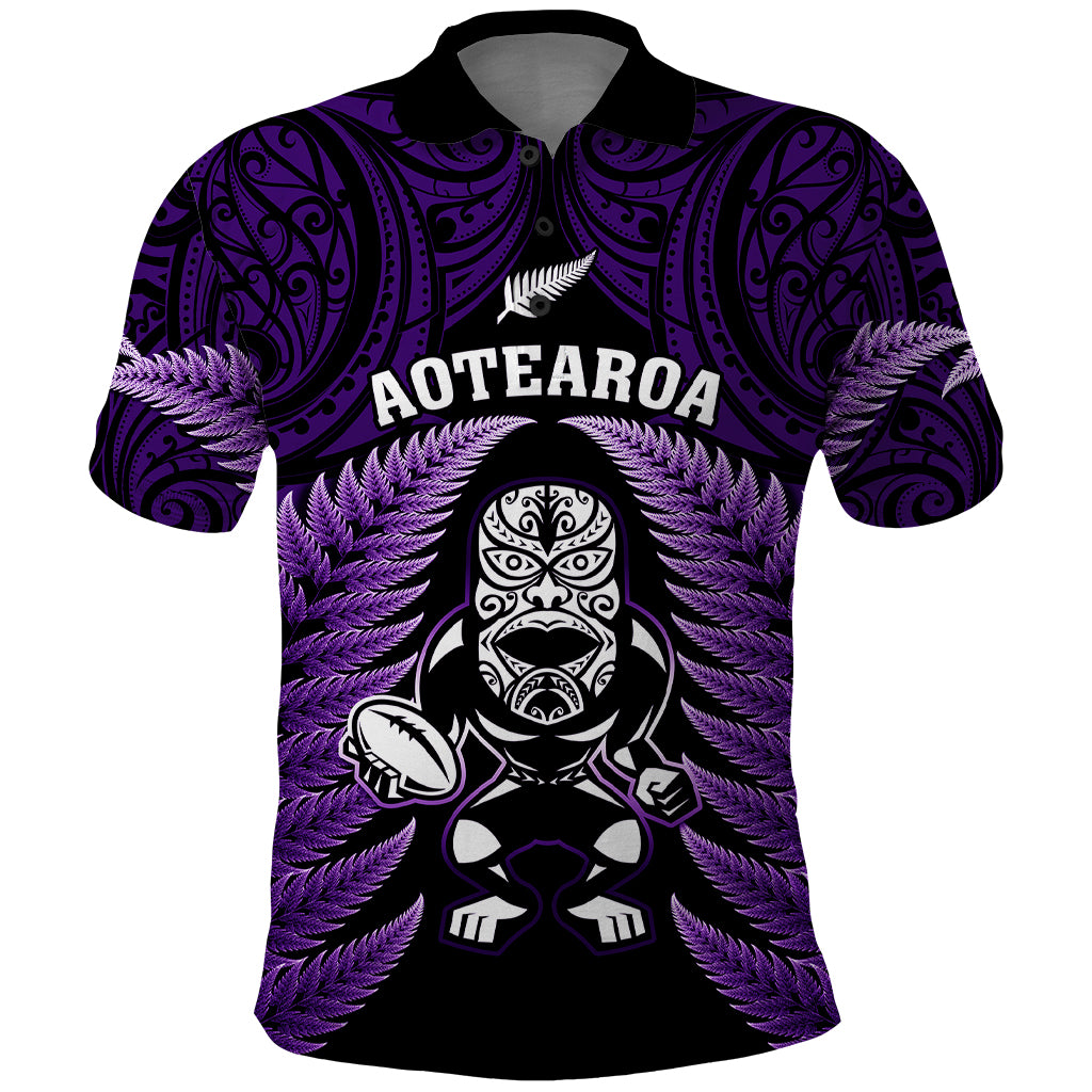 New Zealand Aotearoa Rugby Polo Shirt NZ Tiki With Maori Fern World Cup Purple Version - Wonder Print Shop