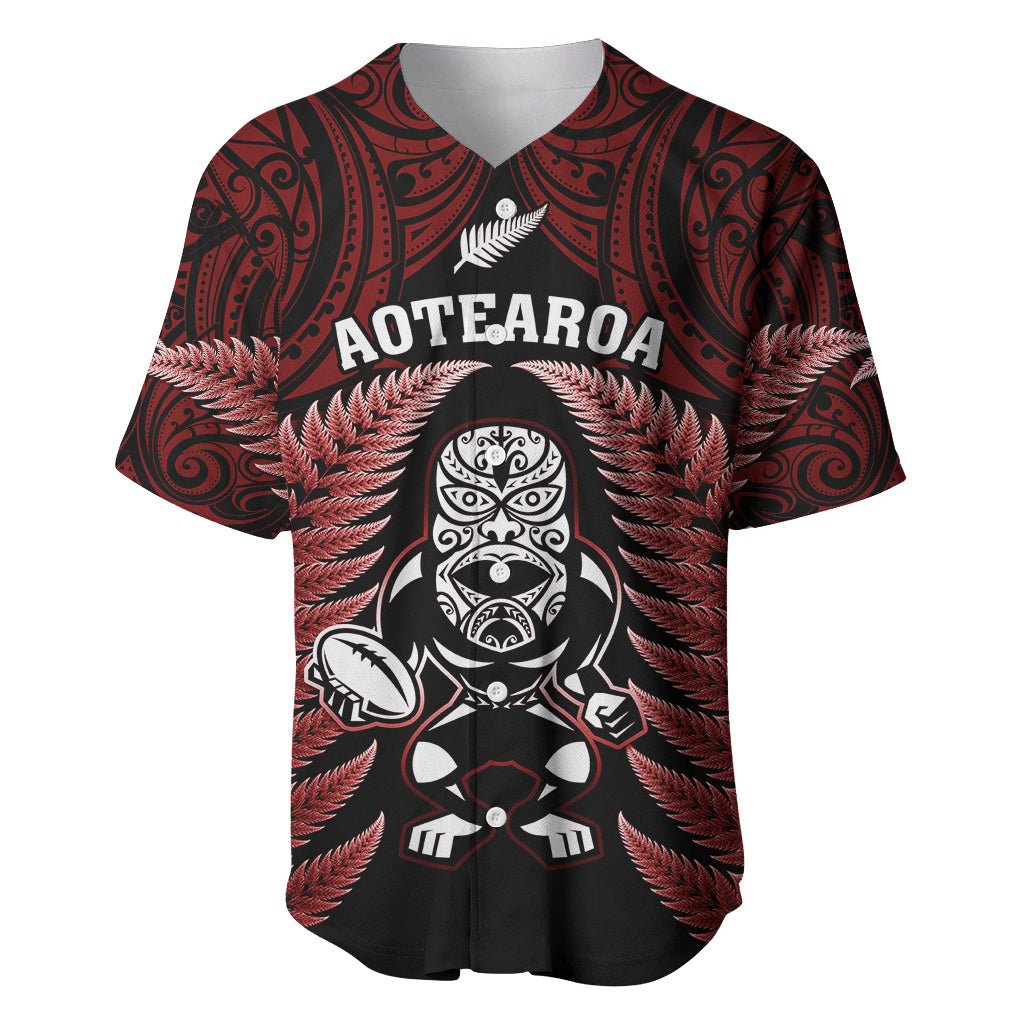 New Zealand Aotearoa Rugby Baseball Jersey NZ Tiki With Maori Fern World Cup Red Version - Wonder Print Shop