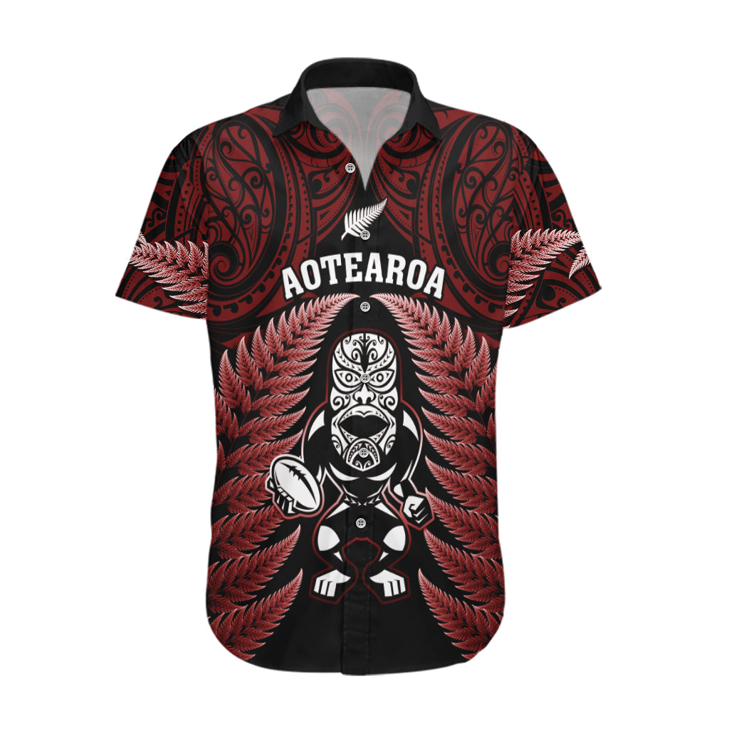 New Zealand Aotearoa Rugby Hawaiian Shirt NZ Tiki With Maori Fern World Cup Red Version - Wonder Print Shop