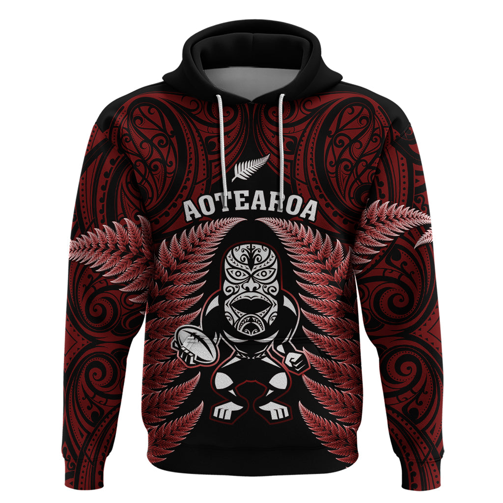 New Zealand Aotearoa Rugby Hoodie NZ Tiki With Maori Fern World Cup Red Version - Wonder Print Shop