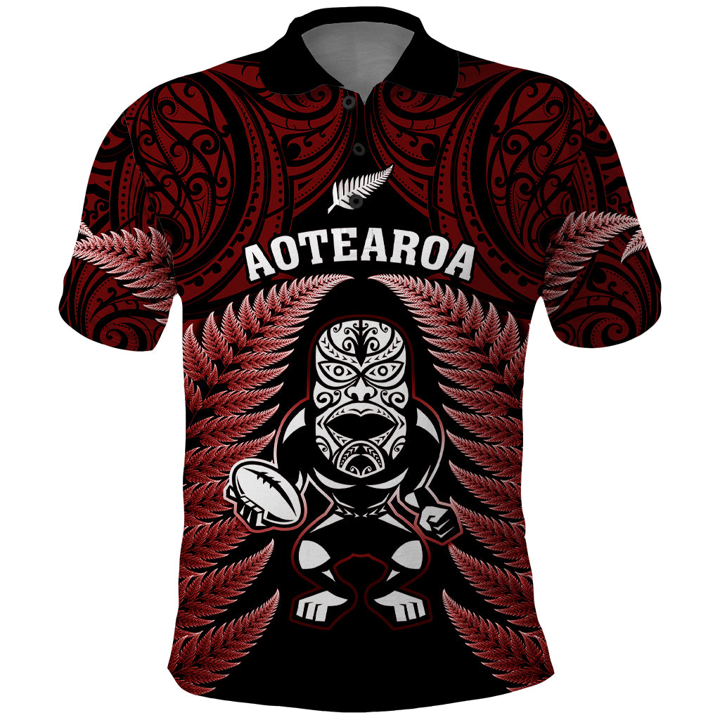 New Zealand Aotearoa Rugby Polo Shirt NZ Tiki With Maori Fern World Cup Red Version - Wonder Print Shop