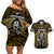 New Zealand Aotearoa Rugby Couples Matching Off Shoulder Short Dress and Hawaiian Shirt NZ Tiki With Maori Fern World Cup Gold Version - Wonder Print Shop