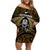 New Zealand Aotearoa Rugby Off Shoulder Short Dress NZ Tiki With Maori Fern World Cup Gold Version - Wonder Print Shop