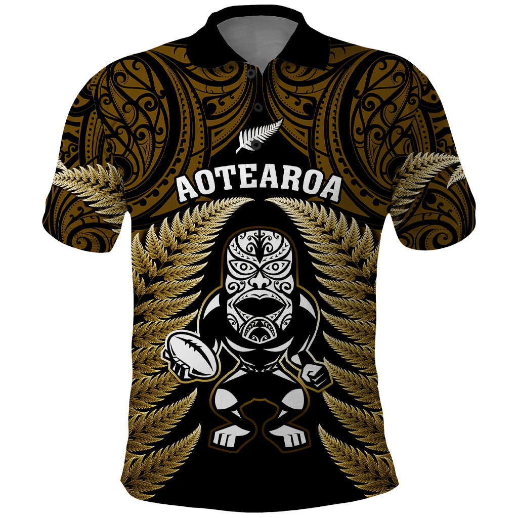 New Zealand Aotearoa Rugby Polo Shirt NZ Tiki With Maori Fern World Cup Gold Version - Wonder Print Shop