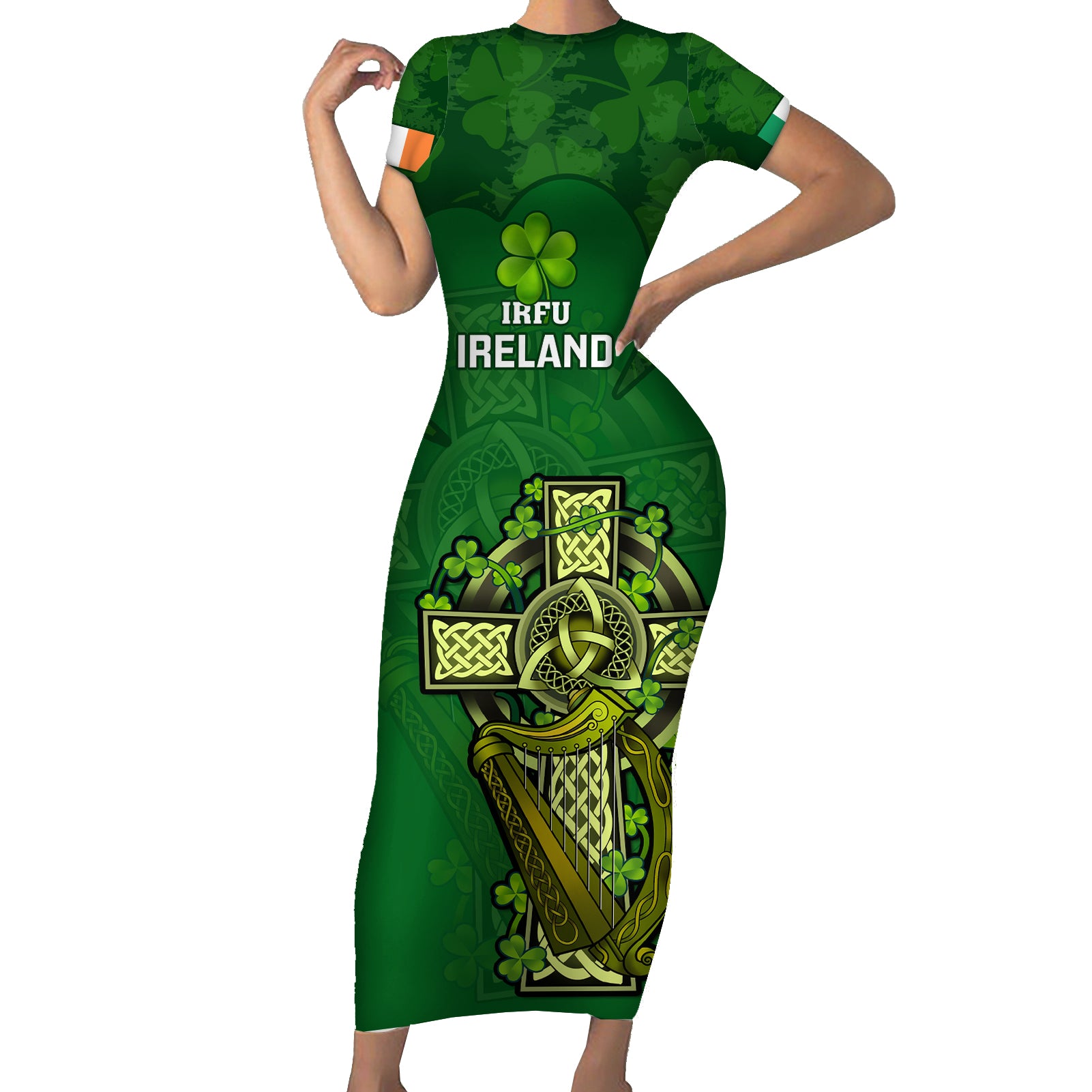 custom-ireland-rugby-short-sleeve-bodycon-dress-2023-word-cup-celtic-cross-go-champions-irish