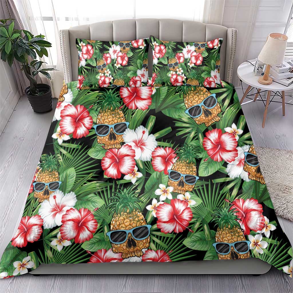 Pineapple Skull Aloha Hawaii Bedding Set Summer Vibes Tropical Seamless Pattern - Wonder Print Shop