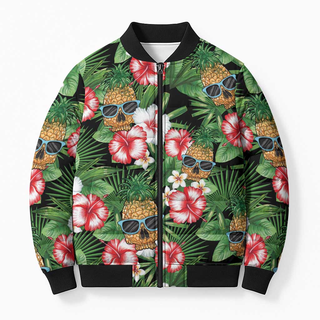 Pineapple Skull Aloha Hawaii Bomber Puffer Jacket Summer Vibes Tropical Seamless Pattern - Wonder Print Shop