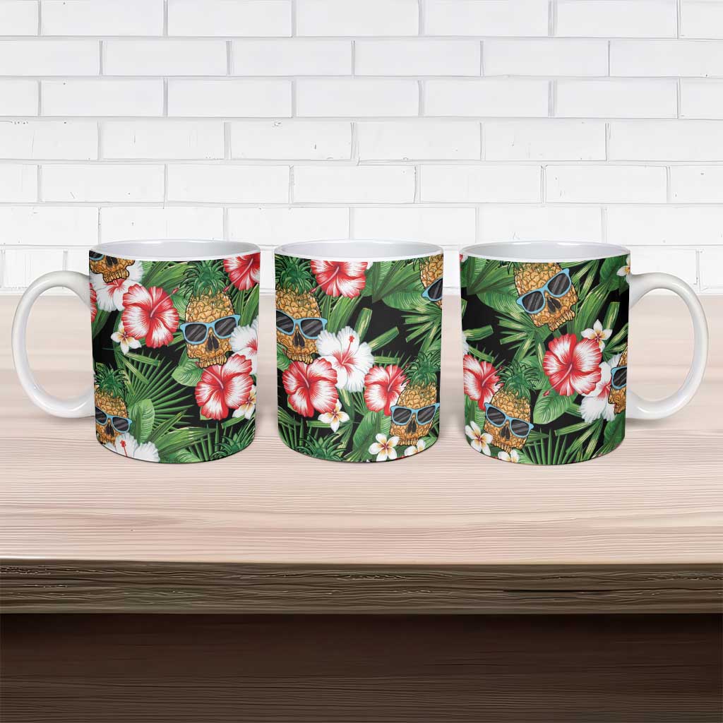 Pineapple Skull Aloha Hawaii Ceramic Mug Summer Vibes Tropical Seamless Pattern - Wonder Print Shop