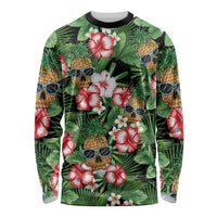 Pineapple Skull Aloha Hawaii Long Sleeve Shirt Summer Vibes Tropical Seamless Pattern - Wonder Print Shop