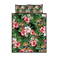 Pineapple Skull Aloha Hawaii Quilt Bed Set Summer Vibes Tropical Seamless Pattern - Wonder Print Shop