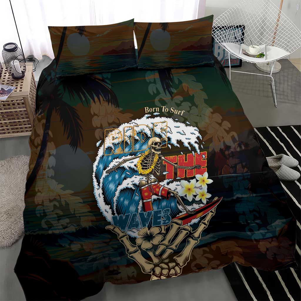 Aloha Hawaii Surfing Skull Bedding Set Shaka Skeleton Ride The Waves - Wonder Print Shop
