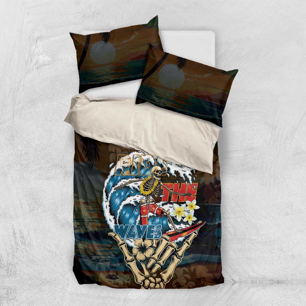 Aloha Hawaii Surfing Skull Bedding Set Shaka Skeleton Ride The Waves - Wonder Print Shop