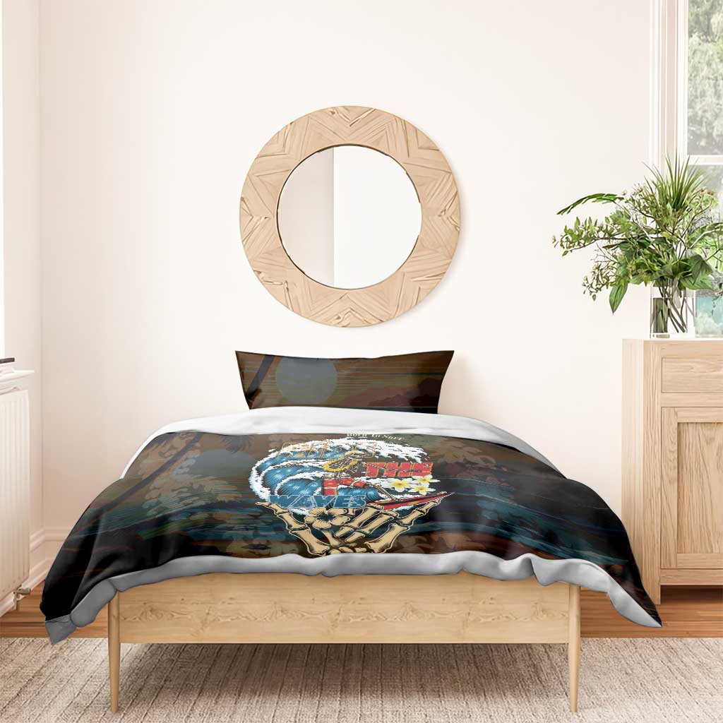 Aloha Hawaii Surfing Skull Bedding Set Shaka Skeleton Ride The Waves - Wonder Print Shop