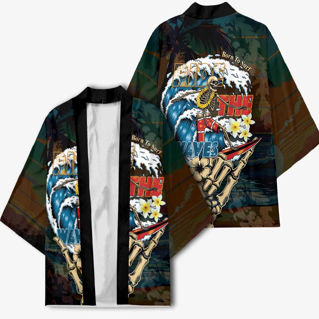 Aloha Hawaii Surfing Skull Kimono Shaka Skeleton Ride The Waves - Wonder Print Shop