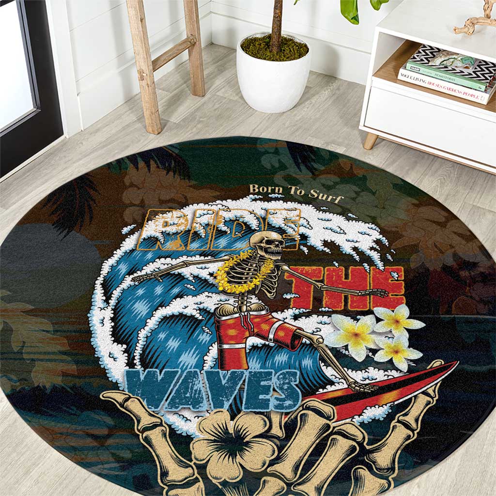 Aloha Hawaii Surfing Skull Round Carpet Shaka Skeleton Ride The Waves - Wonder Print Shop