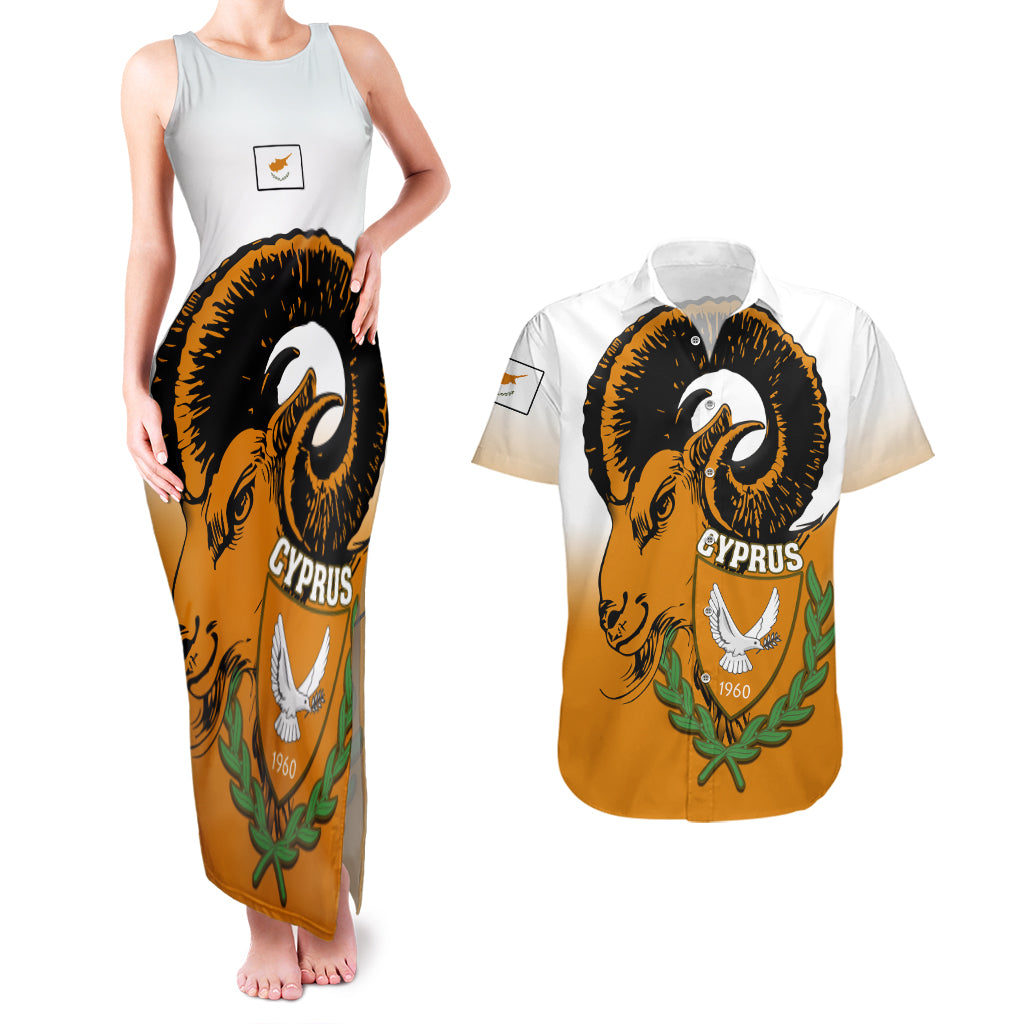 Cyprus Independence Day Couples Matching Tank Maxi Dress and Hawaiian Shirt Coat Of Arms With Cypriot Mouflon Gradient Style - Wonder Print Shop