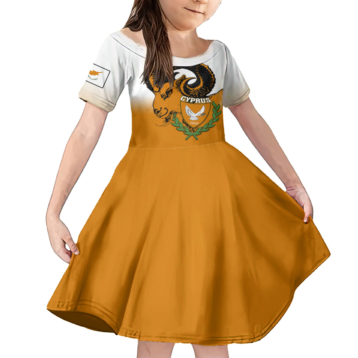 Cyprus Independence Day Kid Short Sleeve Dress Coat Of Arms With Cypriot Mouflon Gradient Style - Wonder Print Shop