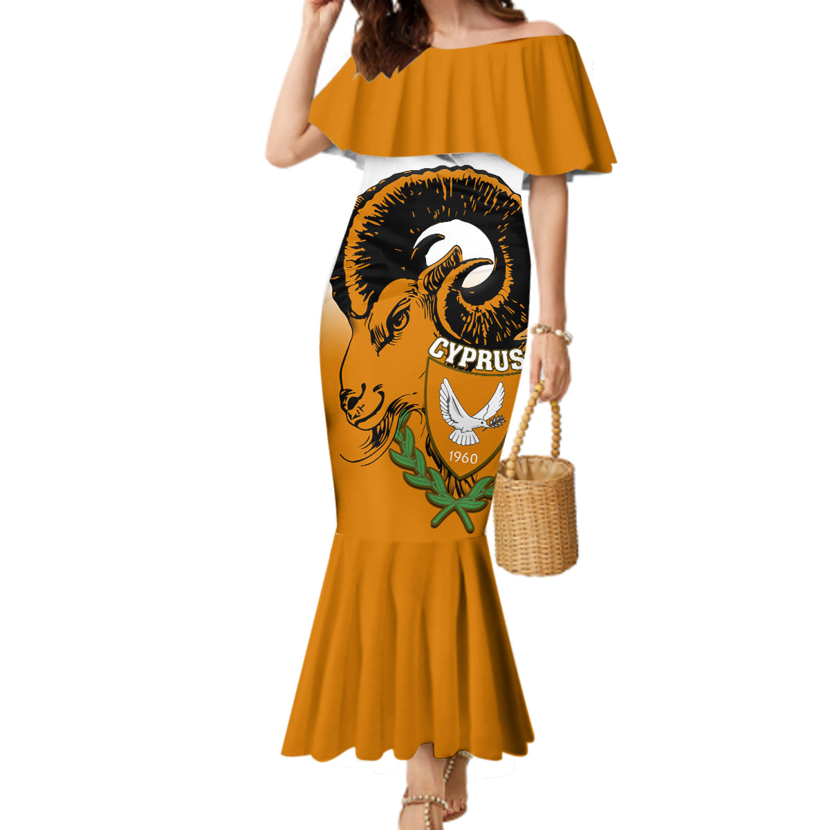 Cyprus Independence Day Mermaid Dress Coat Of Arms With Cypriot Mouflon Gradient Style - Wonder Print Shop