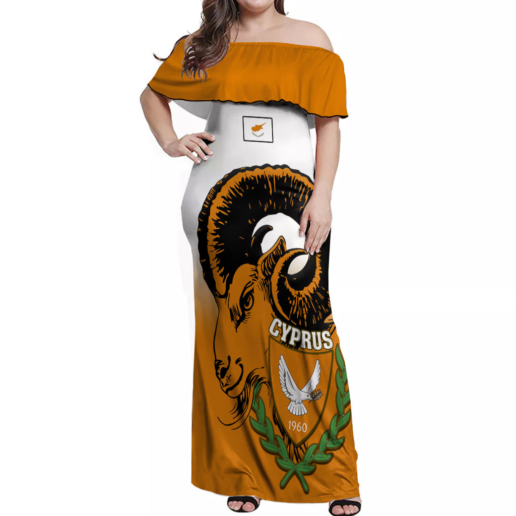 Cyprus Independence Day Off Shoulder Maxi Dress Coat Of Arms With Cypriot Mouflon Gradient Style - Wonder Print Shop