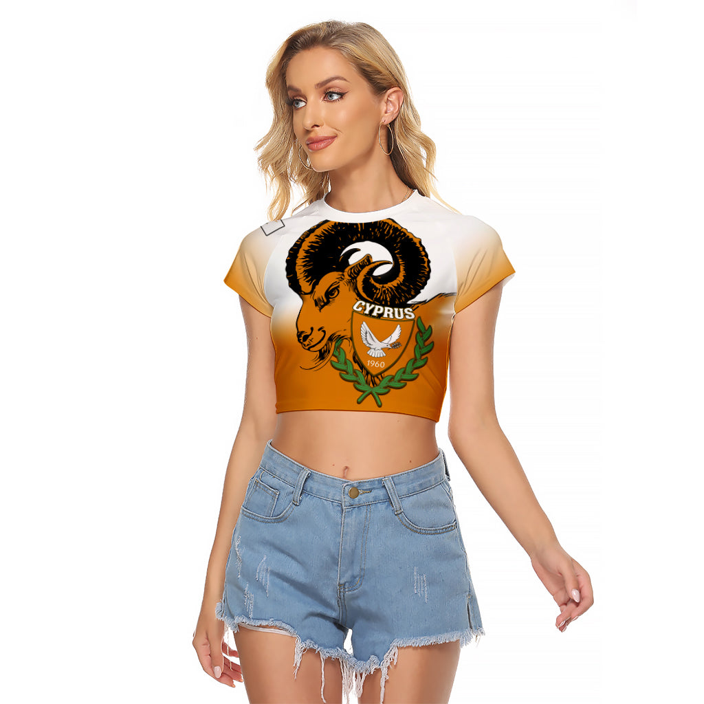 Cyprus Independence Day Raglan Cropped T Shirt Coat Of Arms With Cypriot Mouflon Gradient Style - Wonder Print Shop