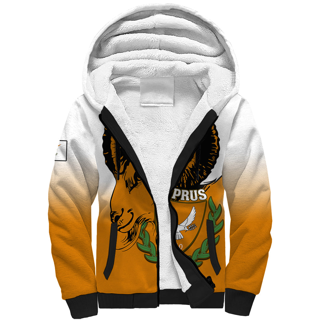 Cyprus Independence Day Sherpa Hoodie Coat Of Arms With Cypriot Mouflon Gradient Style - Wonder Print Shop