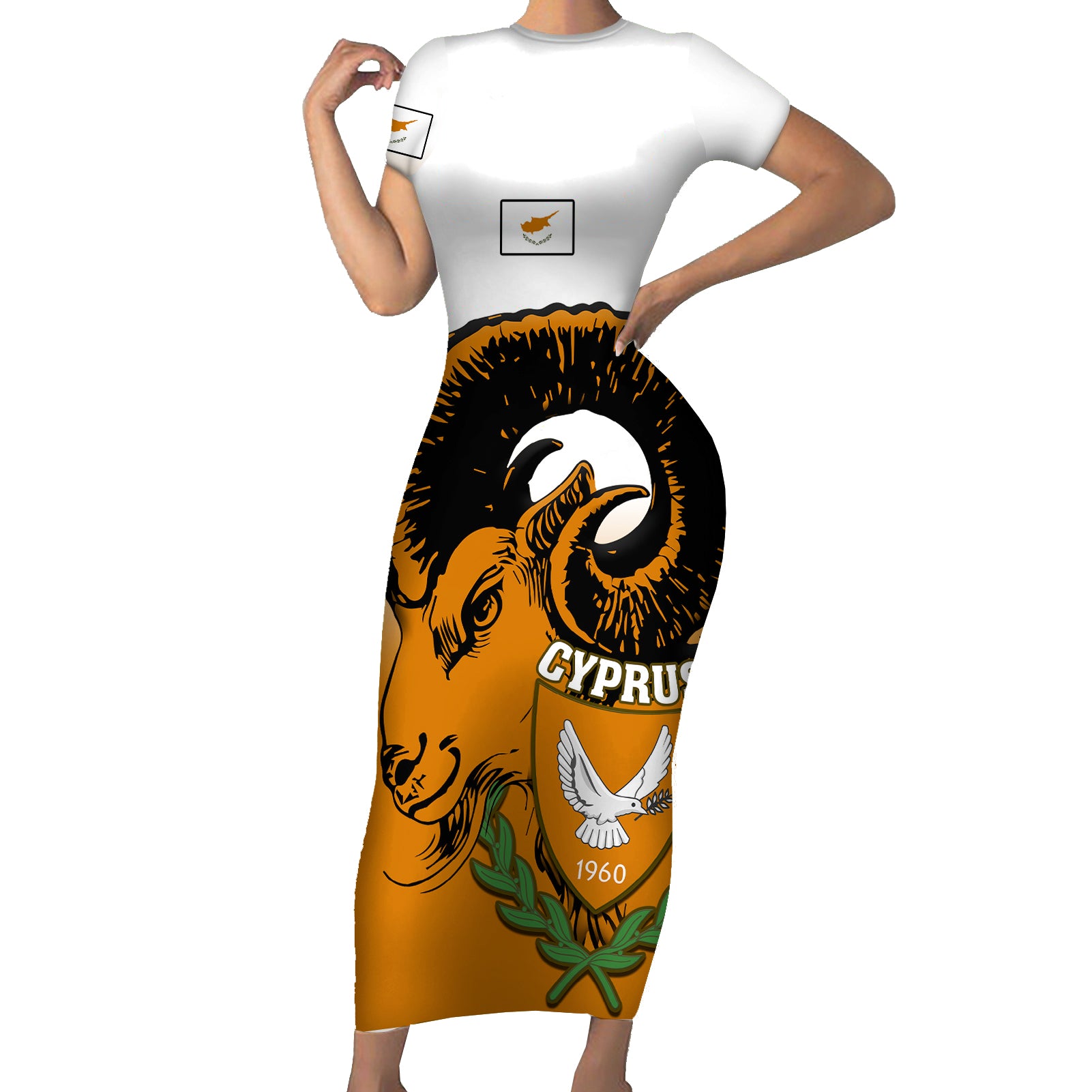 Cyprus Independence Day Short Sleeve Bodycon Dress Coat Of Arms With Cypriot Mouflon Gradient Style - Wonder Print Shop