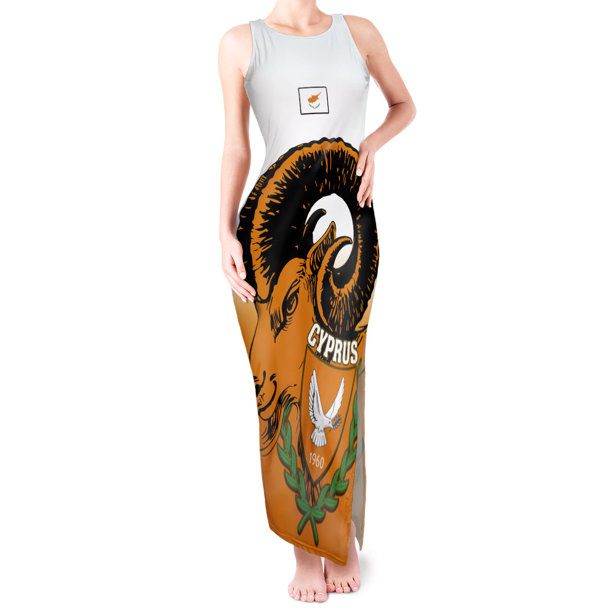 Cyprus Independence Day Tank Maxi Dress Coat Of Arms With Cypriot Mouflon Gradient Style - Wonder Print Shop