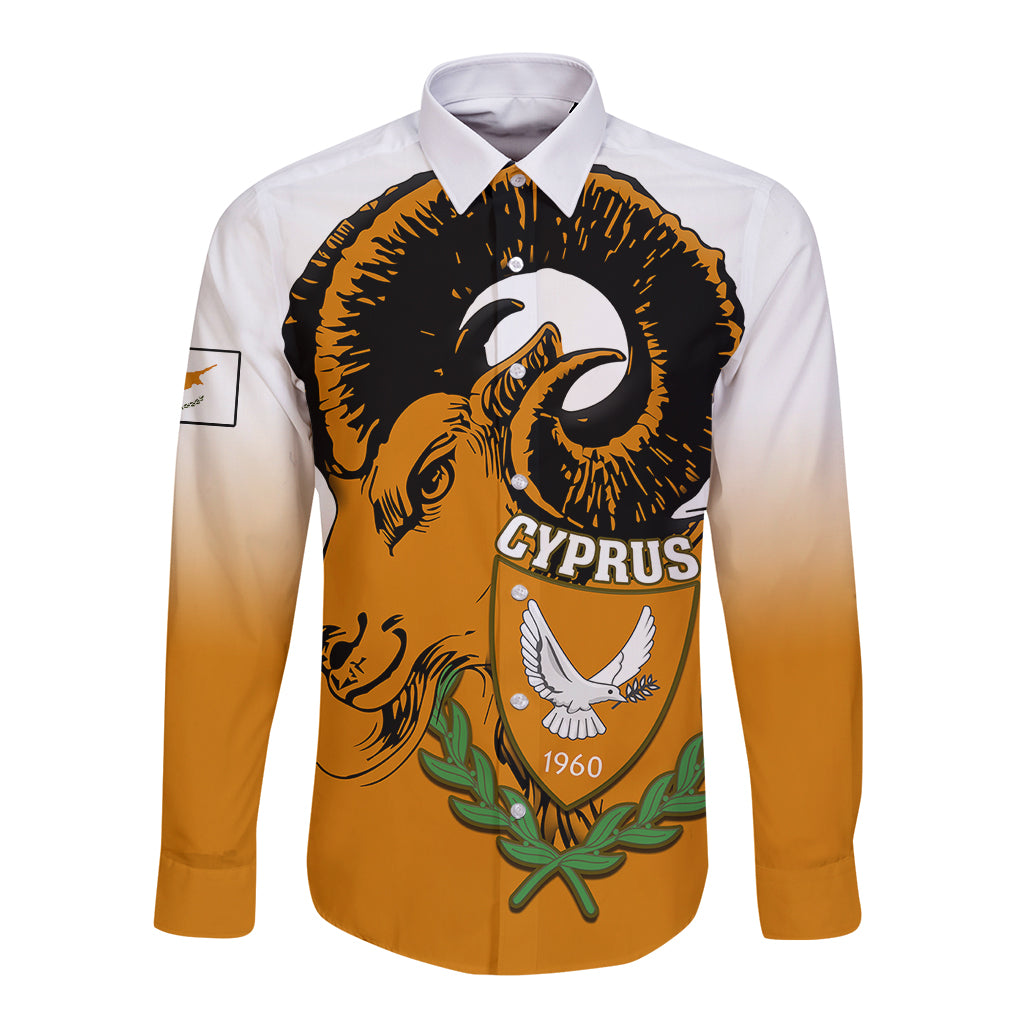 Personalised Cyprus Independence Day Long Sleeve Button Shirt Coat Of Arms With Cypriot Mouflon Gradient Style - Wonder Print Shop