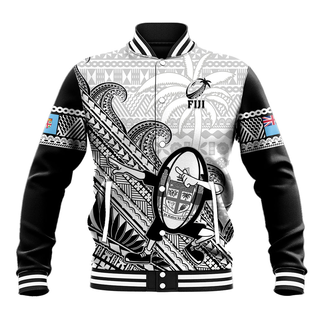 Fiji Tapa Rugby Baseball Jacket Flying Fijian 2023 World Cup With Dabbing Ball - Wonder Print Shop