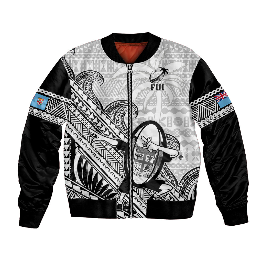 Fiji Tapa Rugby Bomber Jacket Flying Fijian 2023 World Cup With Dabbing Ball - Wonder Print Shop