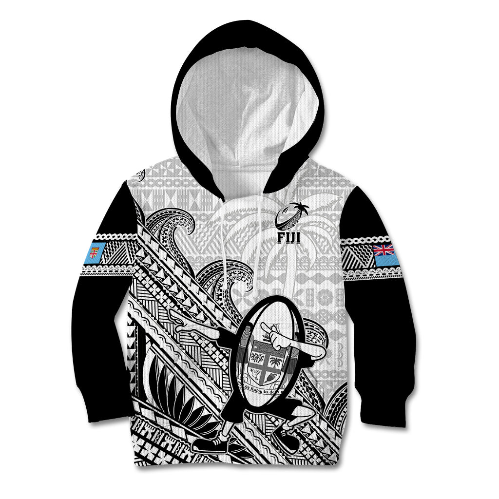 Fiji Tapa Rugby Kid Hoodie Flying Fijian 2023 World Cup With Dabbing Ball - Wonder Print Shop