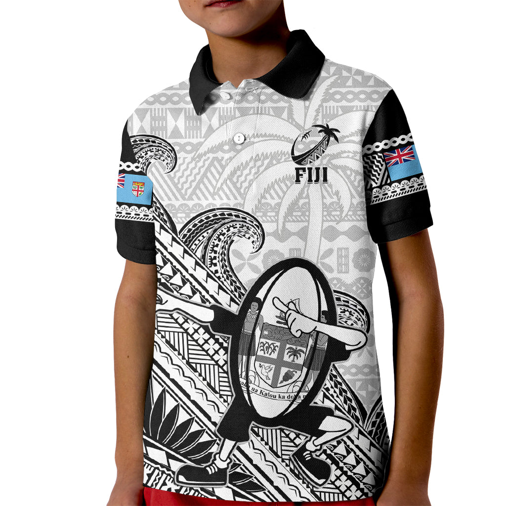 Fiji Tapa Rugby Kid Polo Shirt Flying Fijian 2023 World Cup With Dabbing Ball - Wonder Print Shop